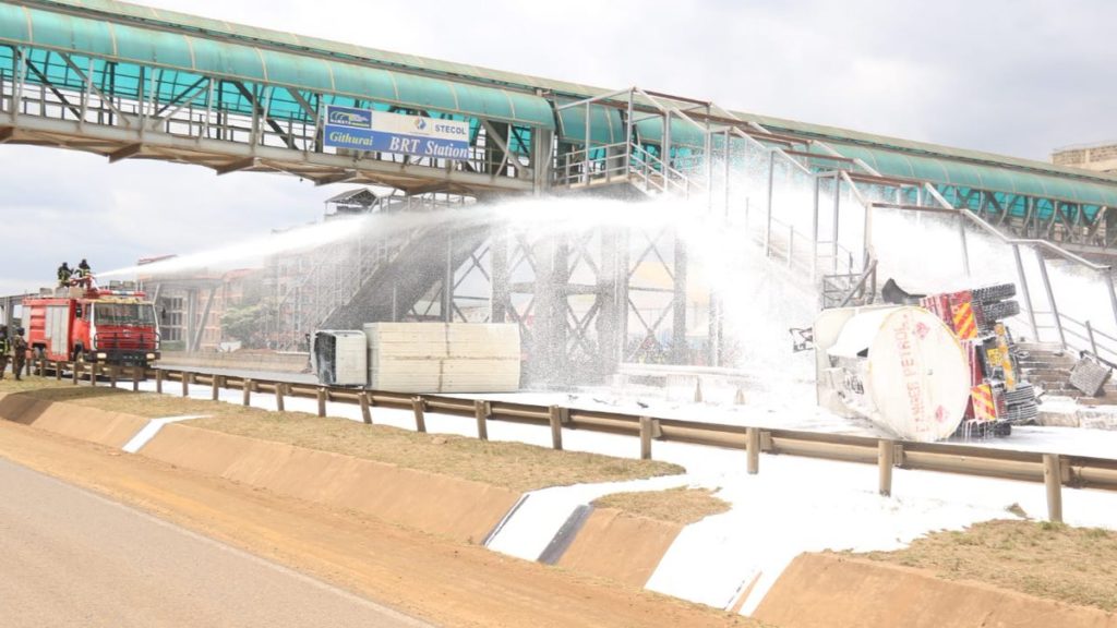 Section of Thika Super Highway closed after fuel tanker overturns