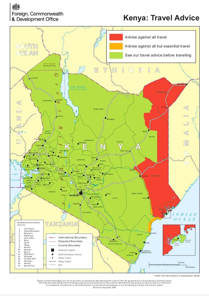 UK issues travel advisory on visits to parts of Kenya