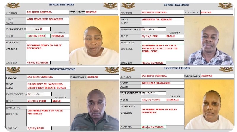 4 suspects behind fate tenders arrested in Kitui after Sh105,000 fraud