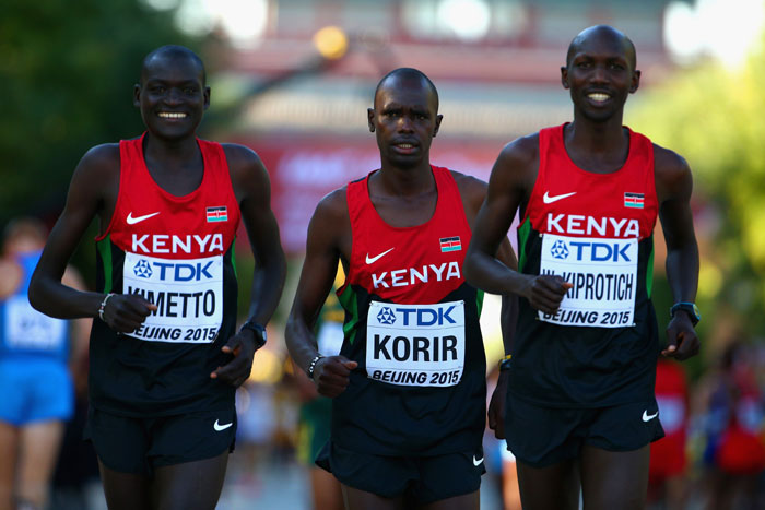 Dennis Kimetto, Mark Korir and Wilson Kipsang during