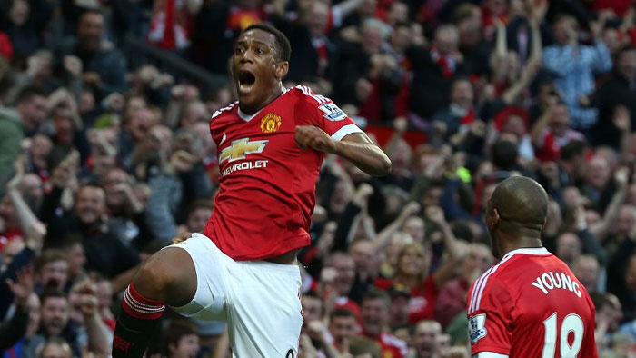 Anthony Martial celebrates his goal against Liverpool at Old Trafford. The debutant sealed a 3-1 win over Liverpool on Saturday, September 12, 2015. PHOTO/AFP