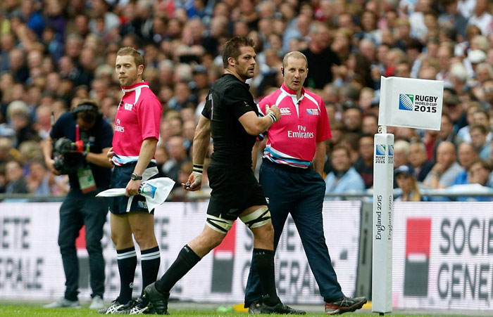 New Zealand All Blacks skipper, Richie McCaw walks to the sin-bin during their RWC clash with Argentina. PHOTO/PA