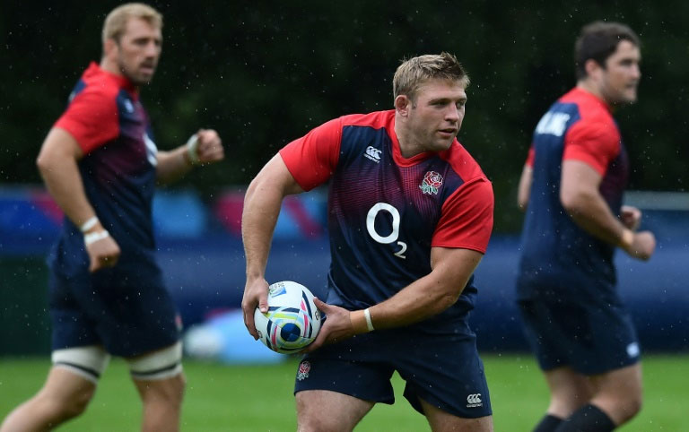 England hooker Tom Youngs pictured during a training session at Pennyhill Park near Bagshot, southern England on September 14, 2015 ahead of the 2015 Rugby Union World Cup which begins on September 18. PHOTO/AFP