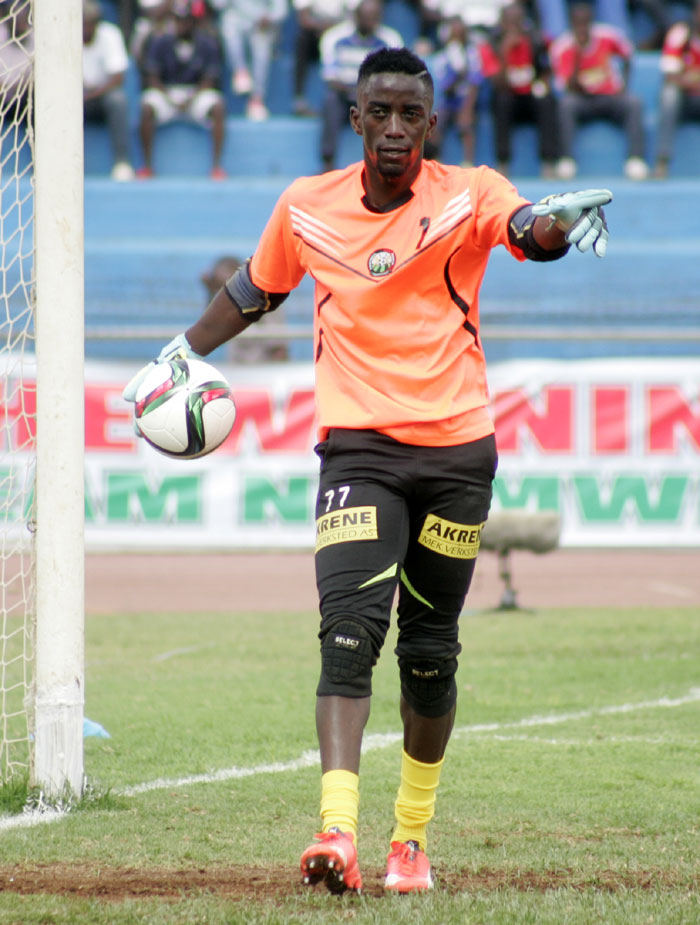 Norway based keeper, Arnold Origi in action when Harambee Stars played Zambia on September 6, 2015 at Nyayo Stadium. PHOTO/Raymond Makhaya