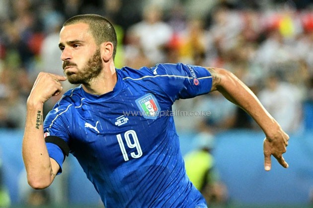 Leonardo Bonucci cerebrating after levelling for Italy.PHOTO/AFP