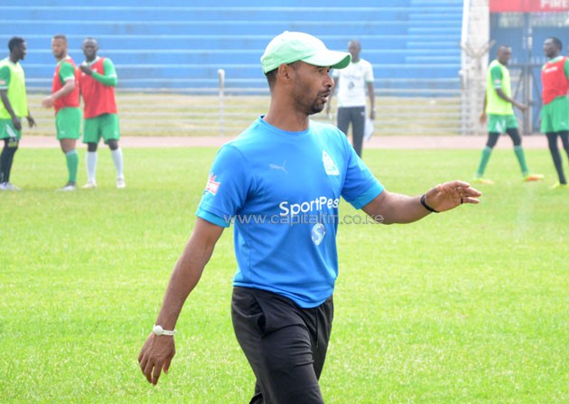 Gor Mahia coach Jose Marcelo Ferreira passes instructions during the team's training session at the Nyayo Stadium on September 23, 2016. PHOTO/TIMOTHY OLOBULU