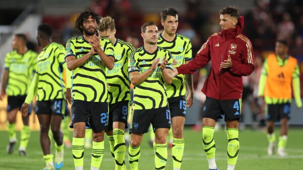 Arsenal players celebrate their win over Brentford. PHOTO/Arsenal