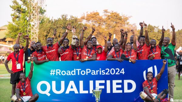 Shujaa celebrate after winning the Africa 7s title. PHOTO/KRU/Twitter