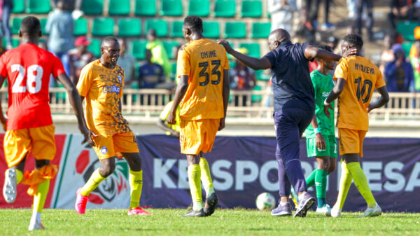 AFC Leopards players celebrate their victory during the last Mashemeji Derby. PHOTO/raymond Makhaya