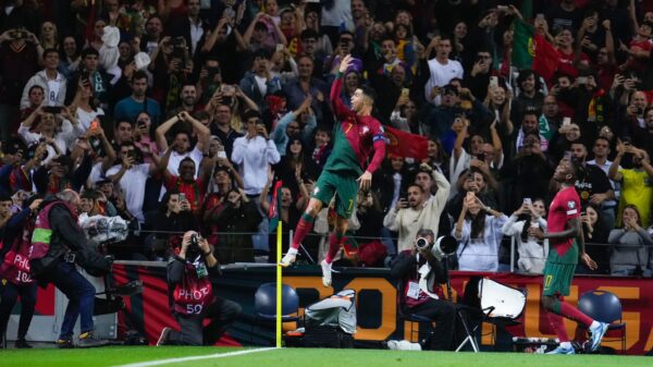 Cristiano Ronaldo celebrates one of his two goals.