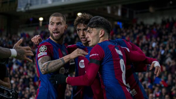 Barcelona players celebrate their qualification to the UCL last 16. PHOTO/Barca/Twitter