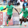 Rooney Onyango is joined in celebration by Benson Omalla after scoring a late winner against Shabana FC. PHOTO/Raymond Makhaya