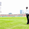 Sports Cabient Secretary Ababu Namwamba watching national women's football team Harambee Starlets training at Nyayo. PHOTO/Timothy Olobulu