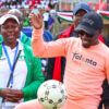 Sports CS Ababu Namwamba shows off his juggling skills at the Talanta Hela U19 tournament. PHOTO/Timothy Olobulu