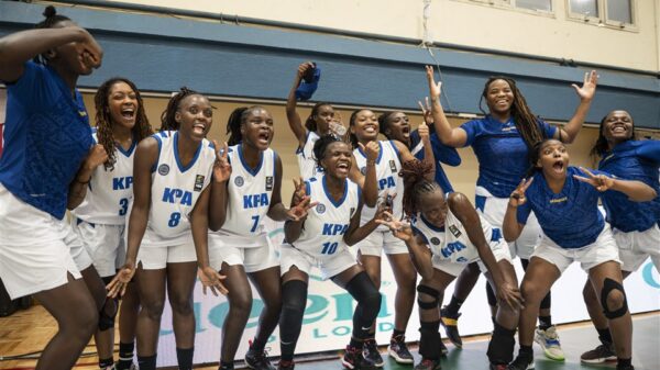 KPA celebrate their win over CNSS at the Africa Women's Basketball League. PHOTO/NBA