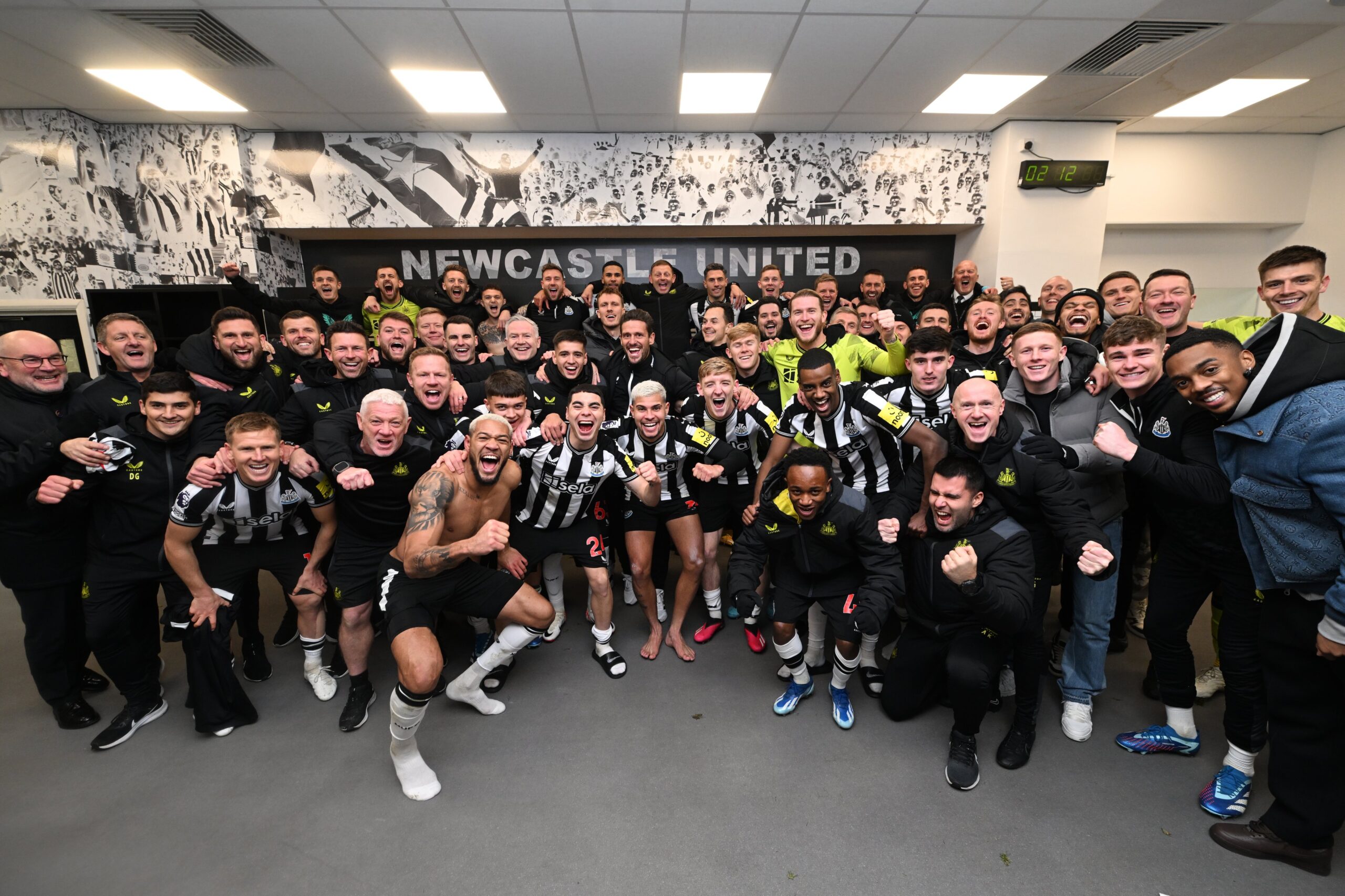 Newcastle United celebrating their win over Manchester United in the dressing room. PHOTO/Newcastle/Twitter